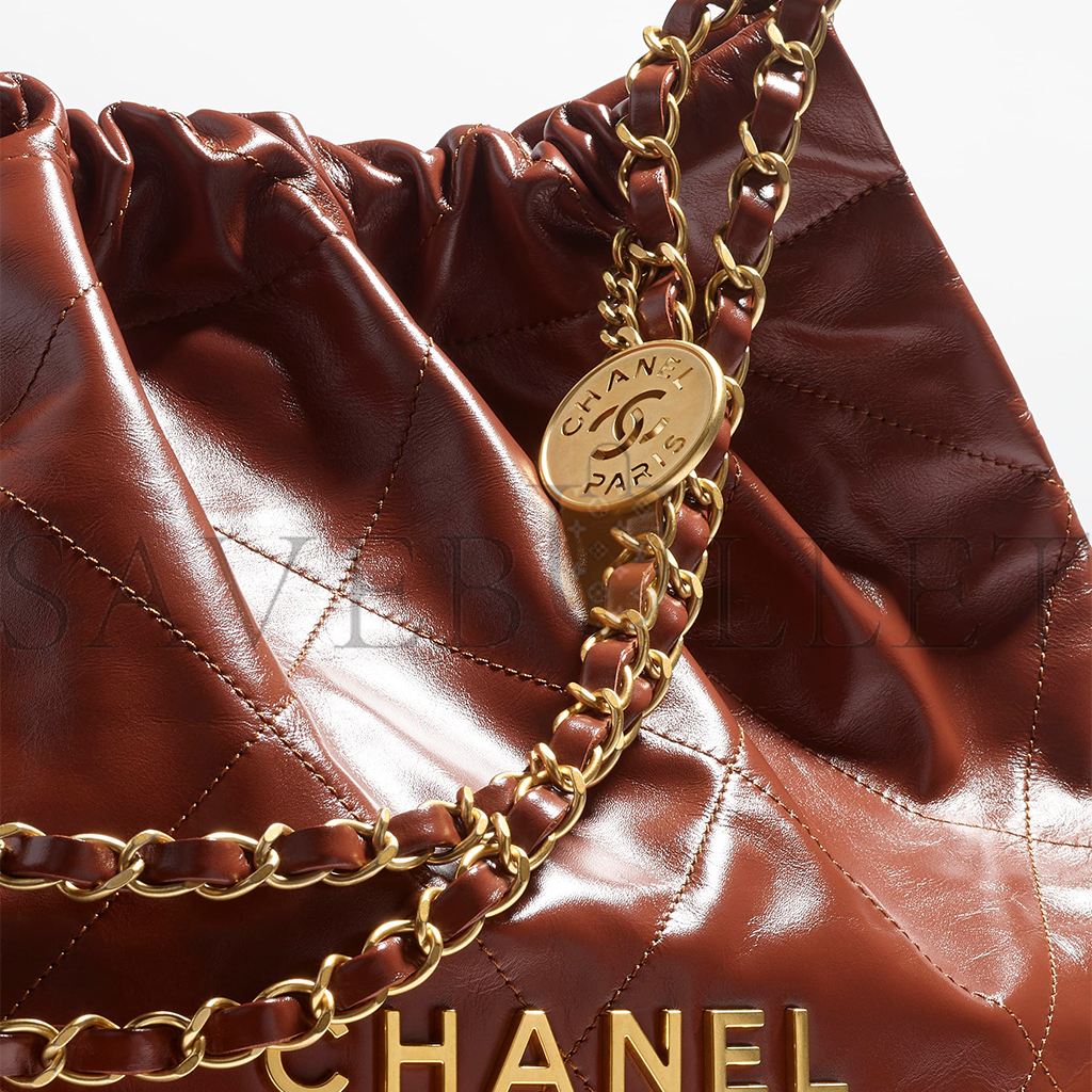 CHANEL 22 HANDBAG SHINY CALFSKIN & GOLD-TONE METAL BROWN AS3261  (42*39*8cm)